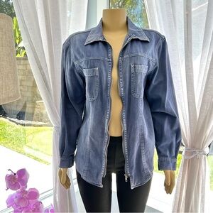 Vintage Y2K Route 66 Blue Denim Jacket Overshirt Long Sleeve Size L Large
